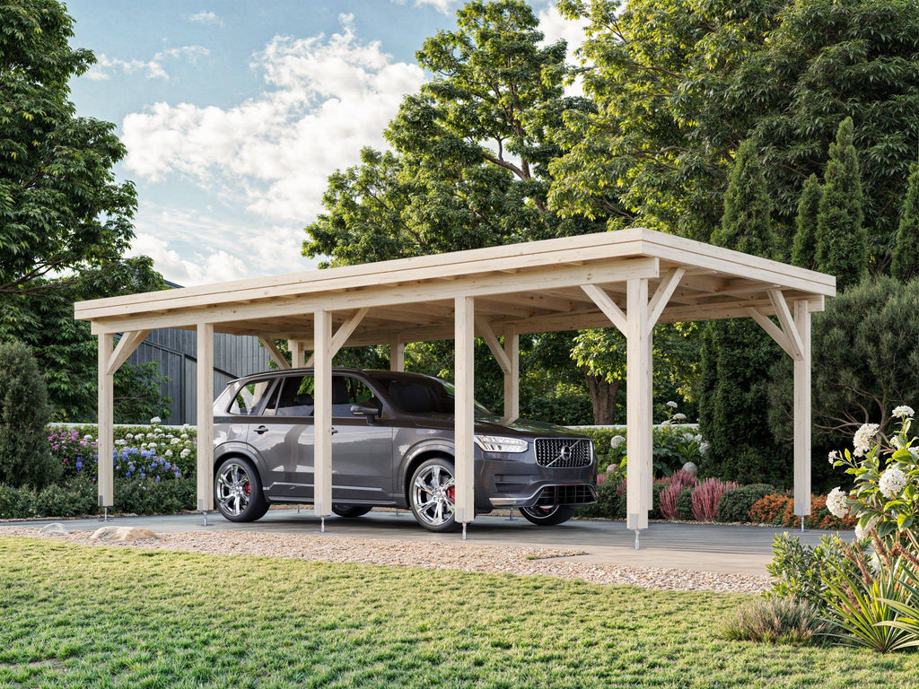 Karl L (3.6x7.6m | 23.1m2) Flat Roof Timber Single Car Carport or Garden Pavilion - Palmako UK