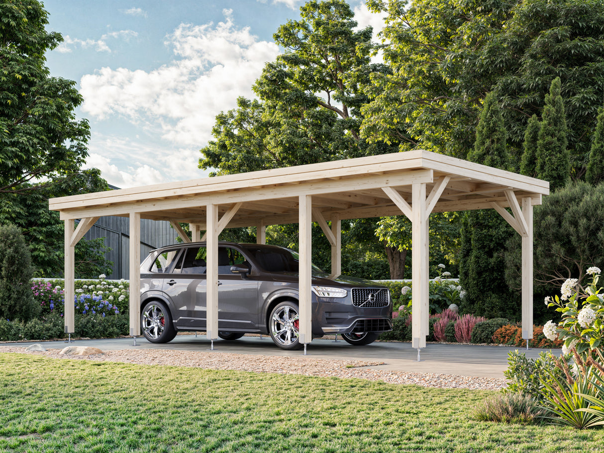 Karl L (3.6x7.6m | 23.1m2) Flat Roof Timber Single Car Carport or Garden Pavilion