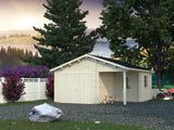 Roger M (5.3x5.7m | 21.9+5.2m2 | 44mm) Log Garage with Wooden Gate and Canopy