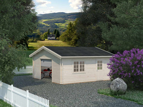Roger L (5.6x5.6m | 27.7m2 |44mm) Spacious Timber Log Garage with Sectional Door