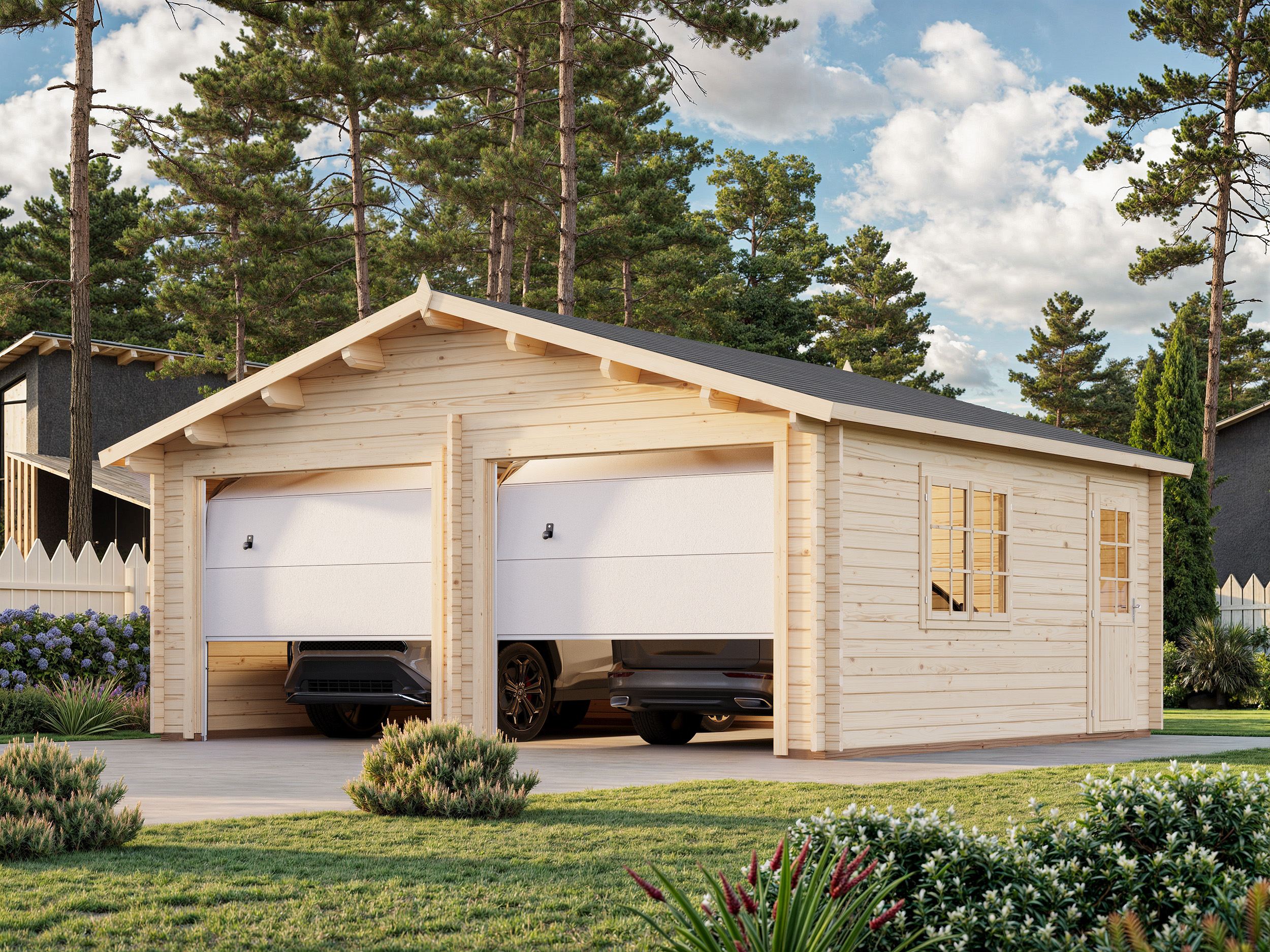 Roger XL (6x5.3m | 28.4m2 | 44mm) Timber Log Double Garage with Sectio