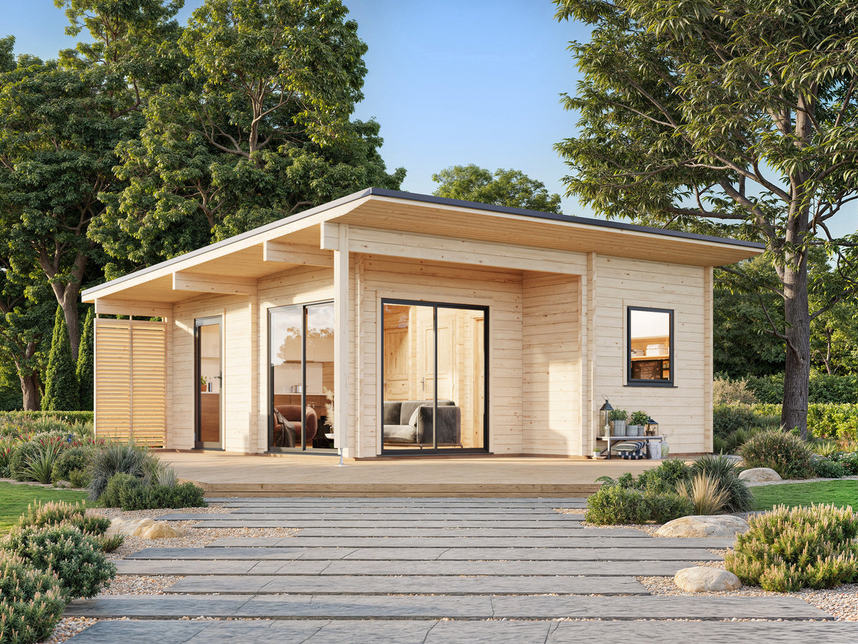 Cecilia XL(5,6x6,9m | 30m2 | 70mm) 4-Room Modern Log Cottage with Aluminium Doors and Windows