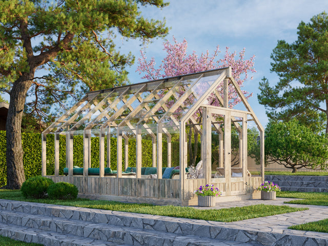 Emilia L (3x4.8m | 13.8m2 | 18mm) Premium Glasshouse (Pressure Treated) - Palmako UK