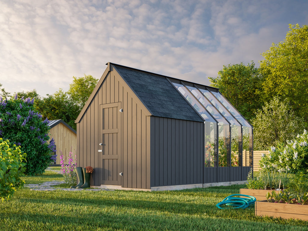 Emilia S+ (2,4x4,3m|5,4+4m2|18mm ) Compact Greenhouse with Shed - Factory Painted - Palmako UK