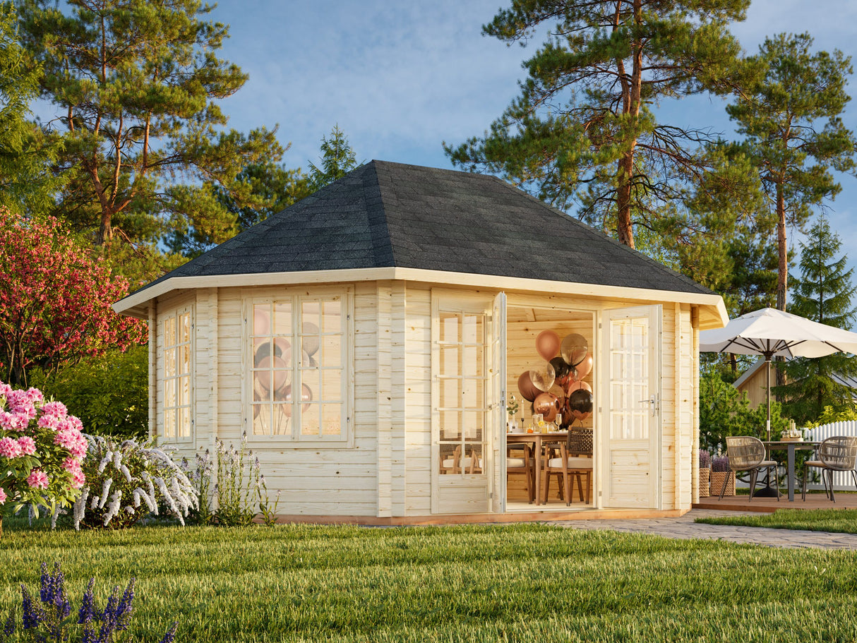 Hanna (5.7x4.2m | 20.3m2 | 44mm) Large Glazed Garden Pavilion Summer House