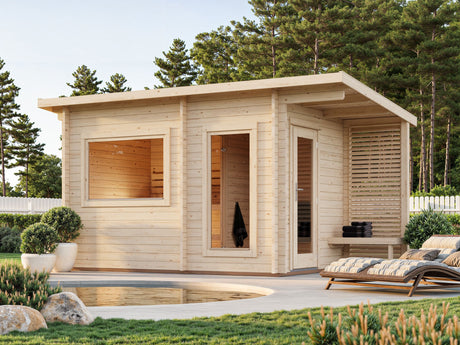 Sanna M (3,7x2.3m | 6.8m2 | 44mm) Modern Garden Sauna with Dressing Room - Palmako UK