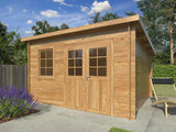 Alice L (3.8x3.4m | 11.0m2 | 28mm) Large Pressure Treated Garden Shed with Double Doors - Palmako UK