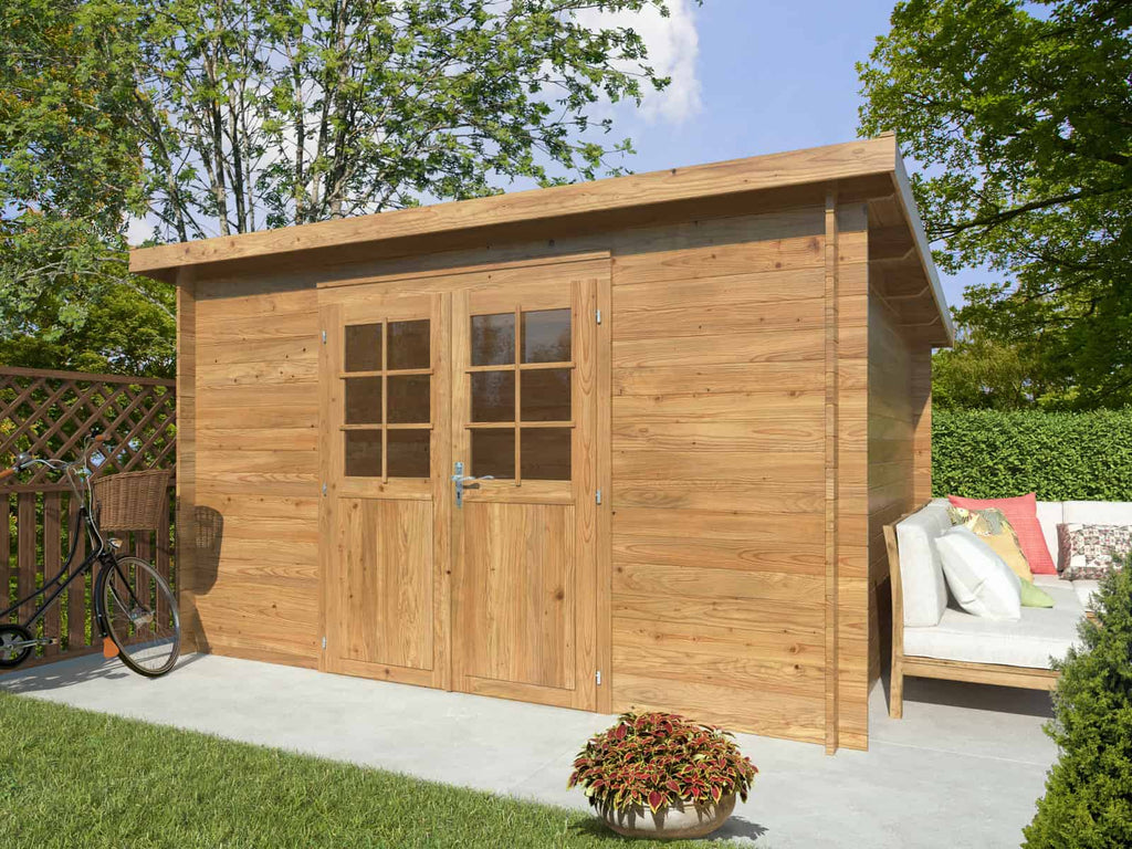 Alice M (3.6x3m | 9.0m2 | 28mm) Pressure Treated Garden Shed with Double Doors - Palmako UK
