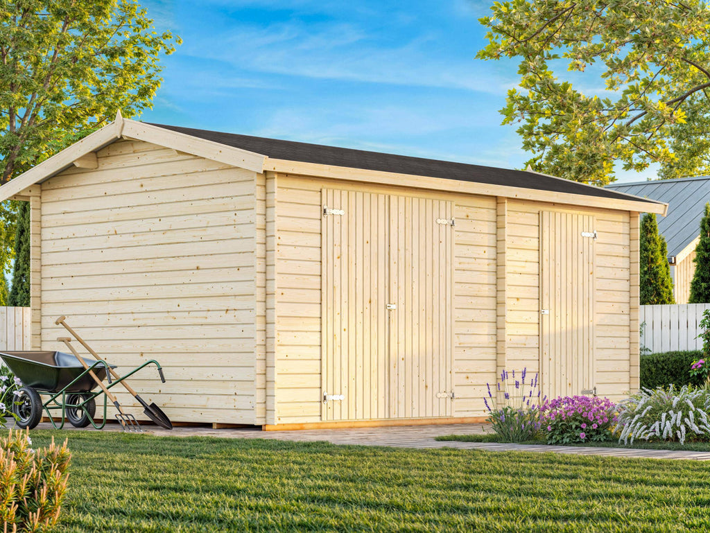 Jari L (5.2x3.2m | 14.5m2 | 28mm) Two Room Timber Log Shed - Palmako UK