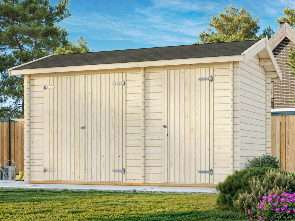 Jari M (4.1x2.6m | 8.9m2 | 28mm) Traditional Two Room Garden Log Shed - Palmako UK