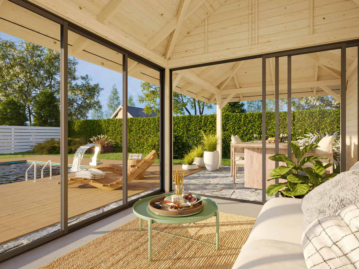 Bianca 206/506 (6x3m | 16.6m2) Garden Room With Three Sliding Glass Walls and Canopy (Double Glazing Available)