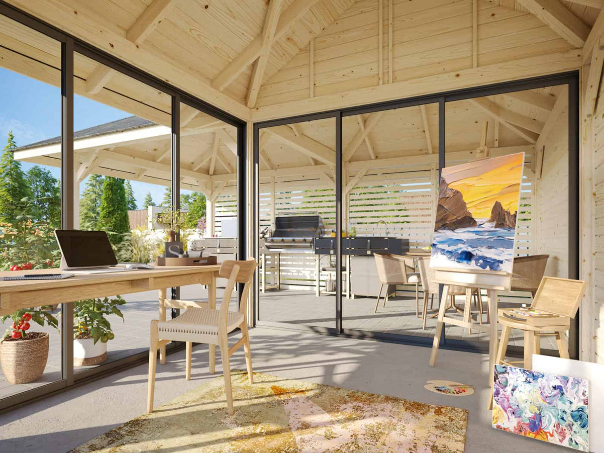 Bianca 211/511 (6x6m | 24.9m2) Corner Summer House With Sliding Doors And Louvre Walls (Double Glazing Available)
