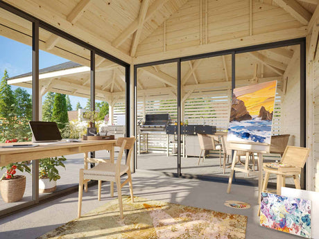 Bianca 211/511 (6x6m | 24.9m2) Corner Summer House With Sliding Doors And Louvre Walls (Double Glazing Available)