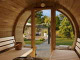 ANITA Thermo M Glass (2,2x2,5m|1,3m2|42mm) Thermowood Barrel Sauna with Glass Wall
