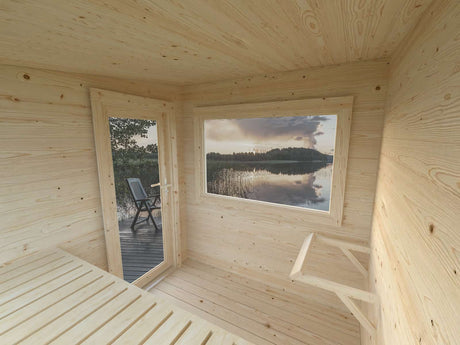 Sanna S+ (5.1x2.3m | 4.1+5.9 m2 | 44mm) Modern Outdoor Sauna with Canopy