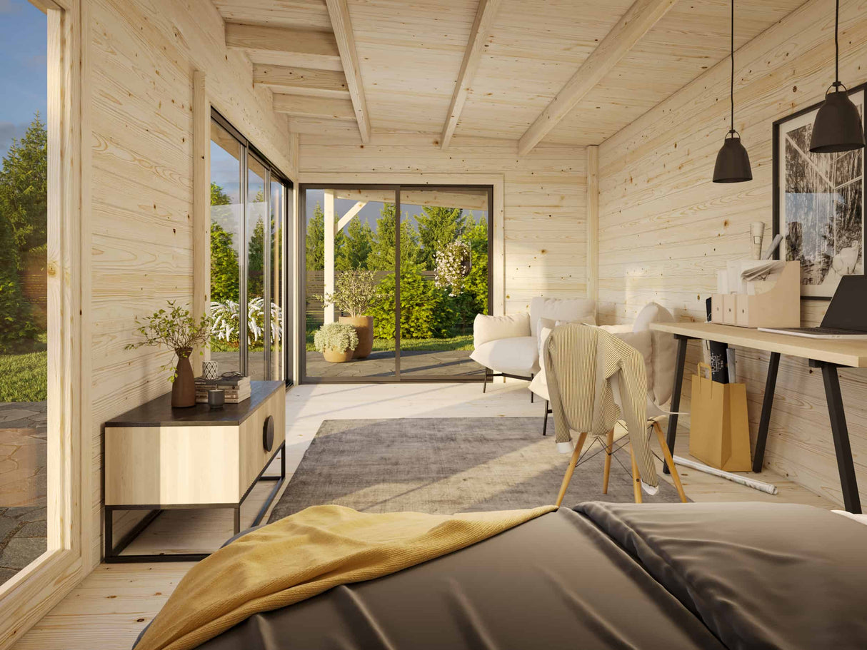 Andrea XL (9x3m | 17.1+7.9m2 | 44mm) Garden Room with Sliding Doors (Double Glazing Available)