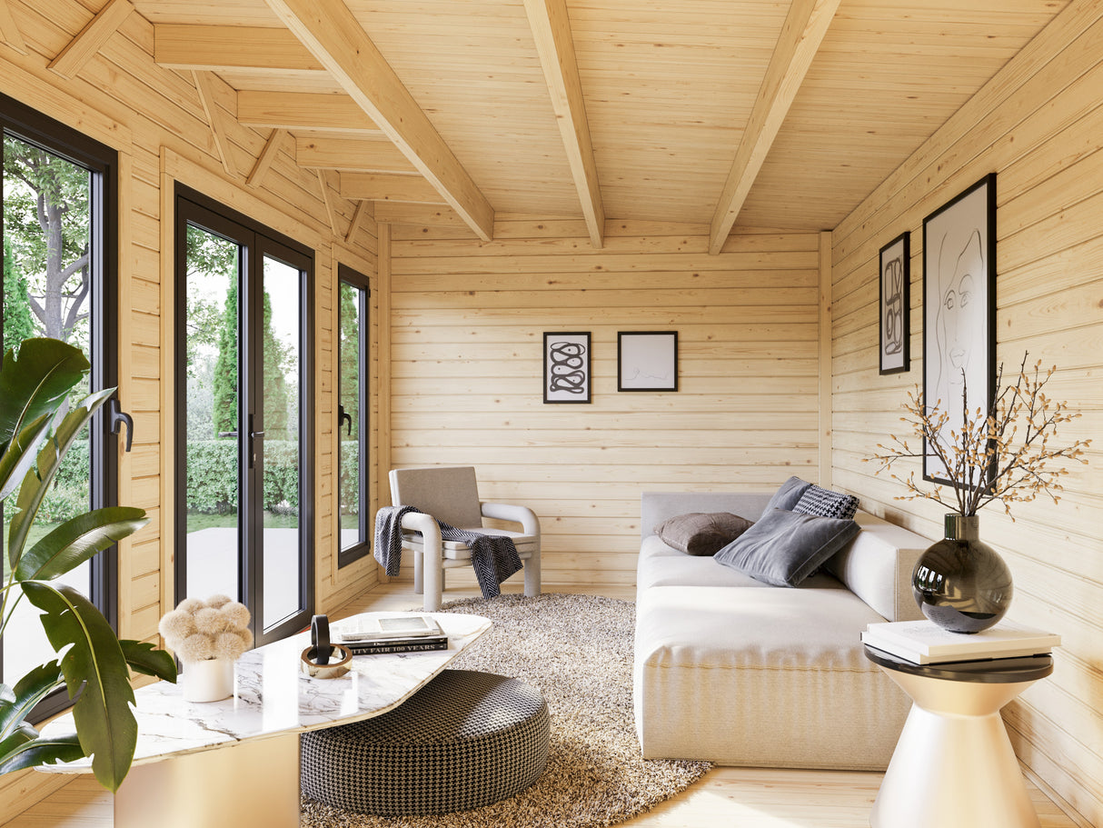 Aurelia L+ (8,3x3m|15,2+7,9m2|44mm ) Spacious Modern Garden room with Canopy