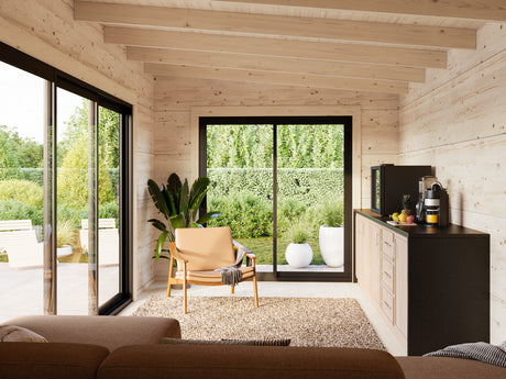 Grace (5x3m | 14.1m2 | 56mm) Year-Round Glue-Laminated Garden House with Double Glazed Sliding Doors - Palmako UK