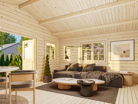 Helena L (5.3x4.1m | 18.6m2 | 70mm) Double Glazed Traditional Log Cabin with Roof Overhang
