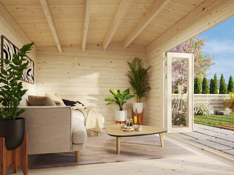 Ines L (4.8x3m | 13.7m2 | 44mm) Roomy Garden Office with Bi-Fold Doors