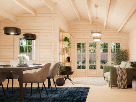 Irene XL (5.3x5.7m | 21.9+5.2m2 | 44mm) Summer House Log Cabin with Porch