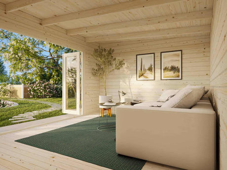 Lea M (4.5x3.3m | 14.2m2 | 44mm) Spacious Pent Garden Room with Bi-Fold Doors