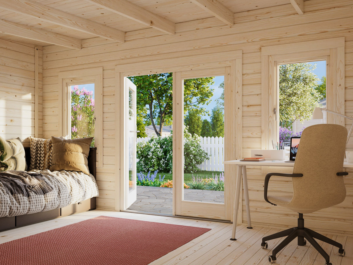 Lisa M (4.7x3.5m | 14.2m2 | 44mm) Modern Pent Garden Office (2024 Upgraded Model)