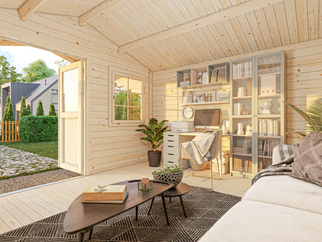 Sally M (3.8x3.8m | 12.3m2 | 44mm) Scandinavian Style Classic Log cabin With Overhang Roof