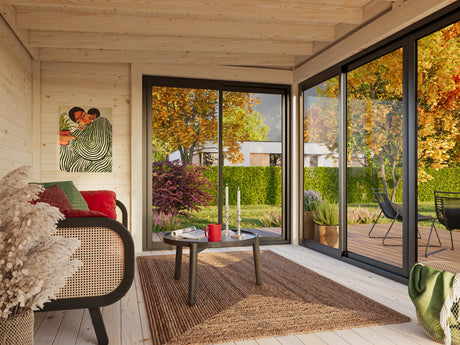 Serena 2 (4,2x3,2m|12,6m2|44mm ) Cubic Garden Log Cabin with Aluminium Doors and Windows(Double or Single Glazed)