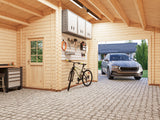 Roger M (5.3x5.7m | 21.9+5.2m2 | 44mm) Log Garage with Wooden Gate and Canopy - Palmako UK