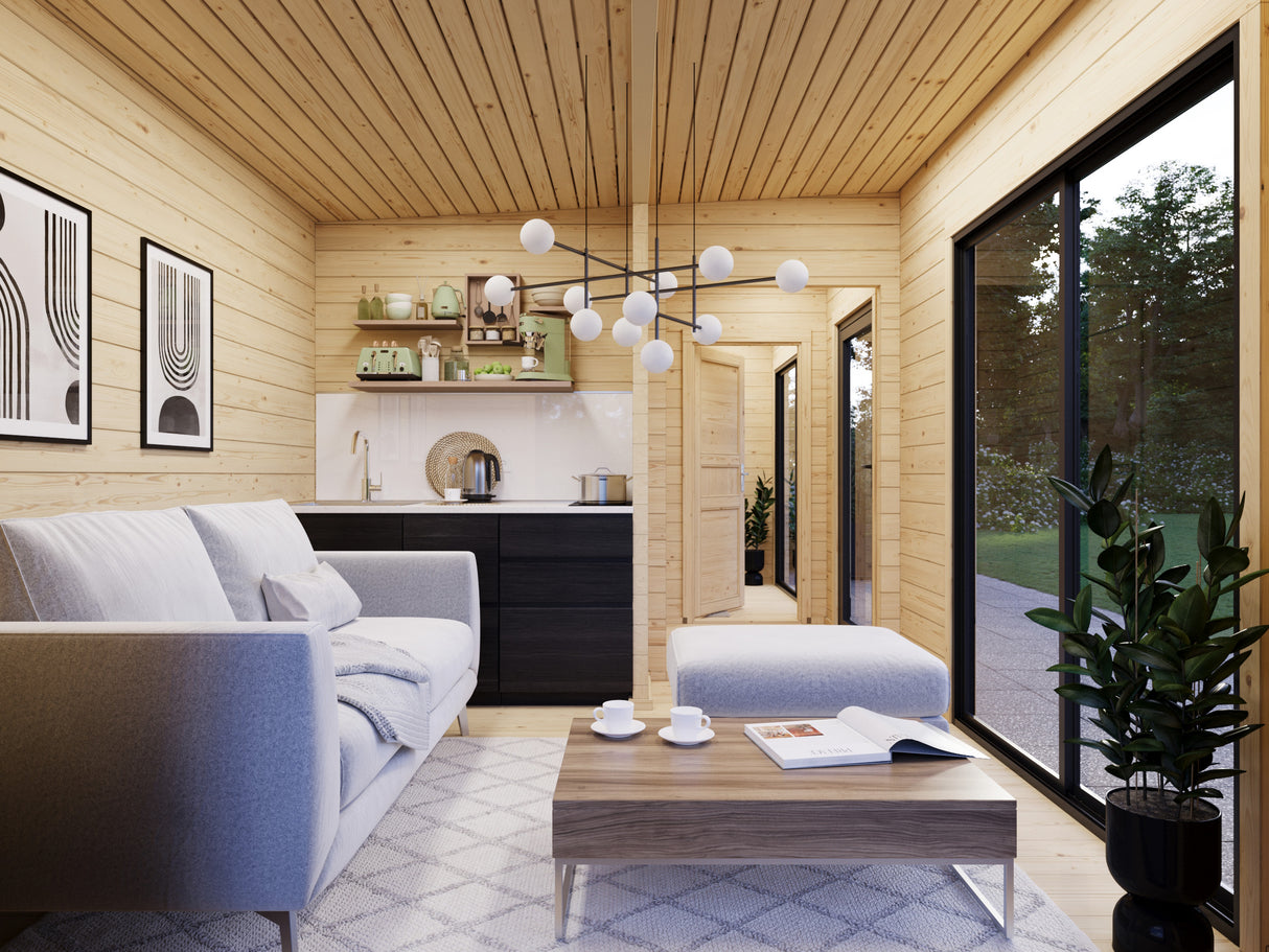 Cecilia M (7,8x3,3m | 21,8m2 | 70mm) 3-Room Modern Log Cottage with Aluminium Doors and Windows