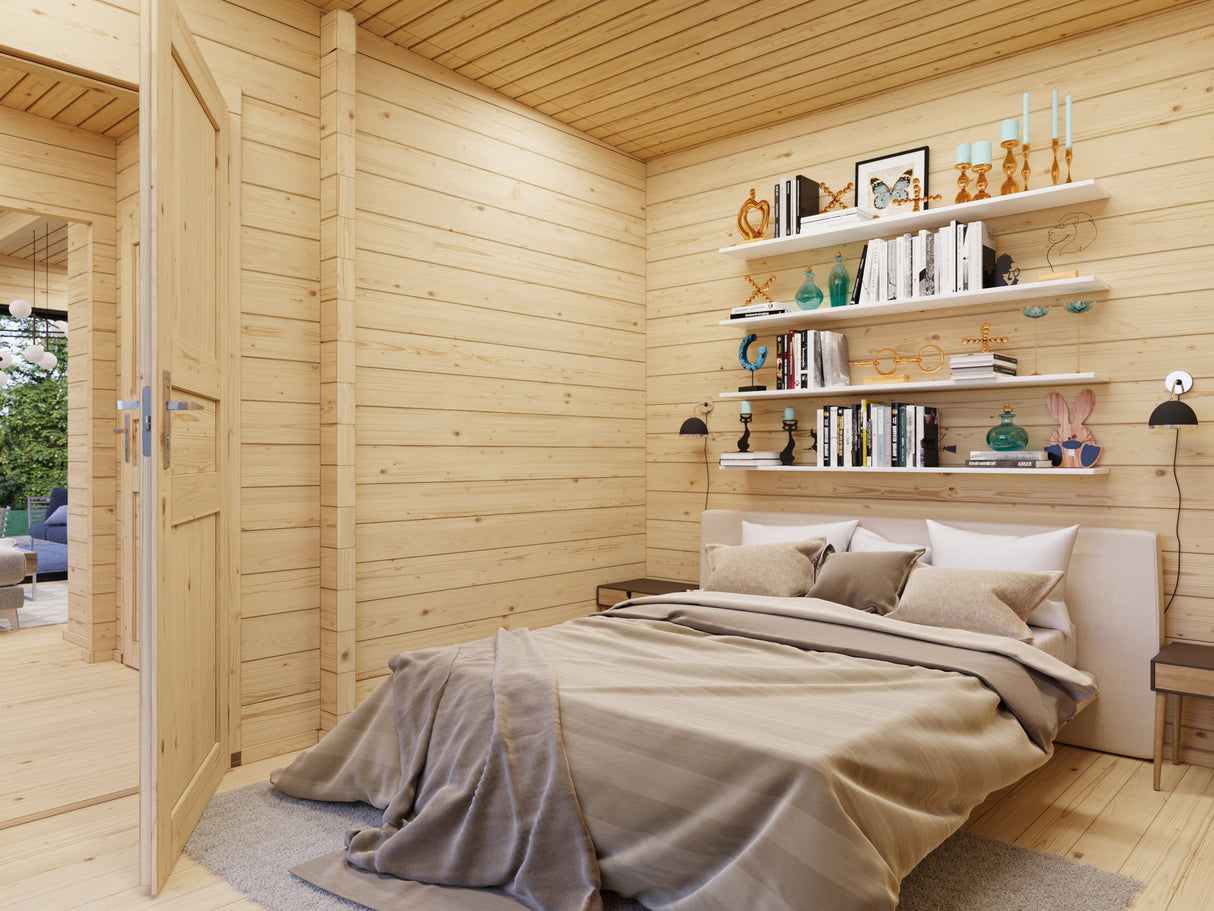 Cecilia M (7,8x3,3m | 21,8m2 | 70mm) 3-Room Modern Log Cottage with Aluminium Doors and Windows