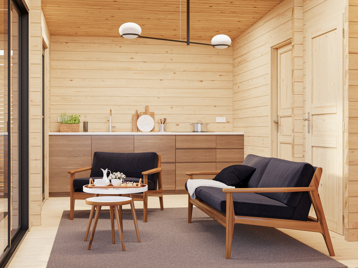Cecilia XL(5,6x6,9m | 30m2 | 70mm) 4-Room Modern Log Cottage with Aluminium Doors and Windows