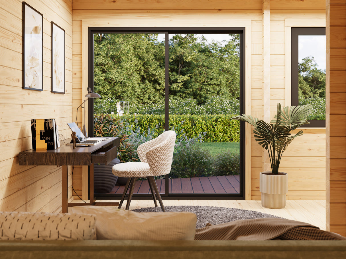 Cecilia XXL (9,1x4,4m | 32m2 | 70mm) Spacious 3-Room Modern Log Cottage with Aluminium Doors and Windows