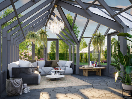 Emilia XL (4.2x5.4m | 19.1m2 | 18mm) Large T-Shaped Premium Greenhouse (Painted Grey or Pressure Treated)