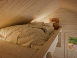 Leila 1 (5,4x3,4m | 17,5+7,3 m² | 70 mm) Log Sauna Cabin with Mezzanine Sleeping Loft