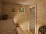 Leila 1 (5,4x3,4m | 17,5+7,3 m² | 70 mm) Log Sauna Cabin with Mezzanine Sleeping Loft