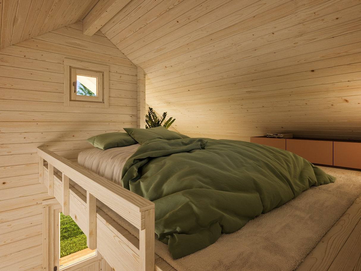 Leila 2 (6,2x5m | 20,0+10,4 m2 | 70 mm) Log Sauna House with Mezzanine Sleeping Loft