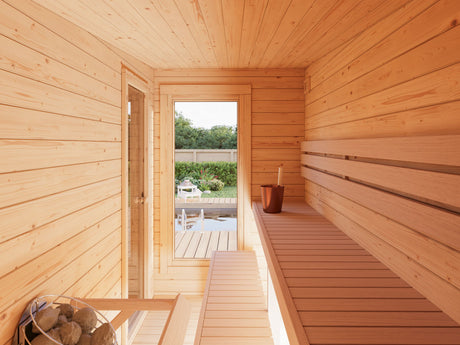 Sanna Sauna XL (5.2x2.9m | 12.8m2 | 44mm) Modern Double Glazed Sauna & Garden Room with Sliding Doors - Palmako UK