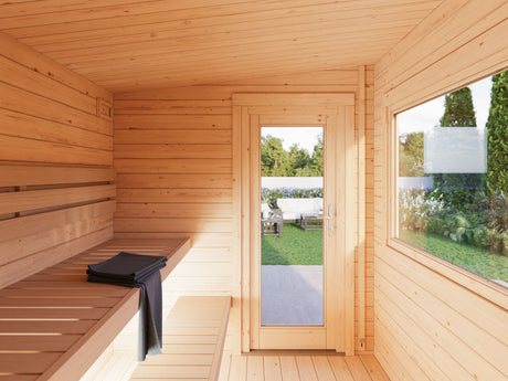 Sanna S (2.3x2.3m | 4.1 m2 | 44mm) Compact Outdoor Sauna - Palmako UK