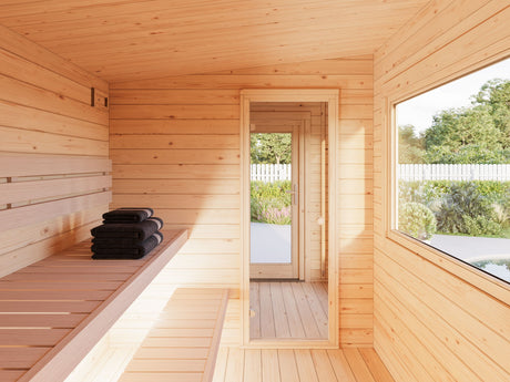 Sanna M (3,7x2.3m | 6.8m2 | 44mm) Modern Garden Sauna with Dressing Room - Palmako UK