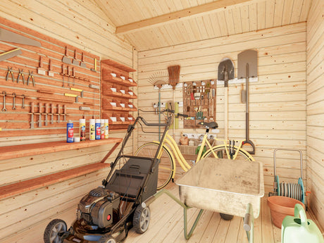 Jari M (4.1x2.6m | 8.9m2 | 28mm) Traditional Two Room Garden Log Shed
