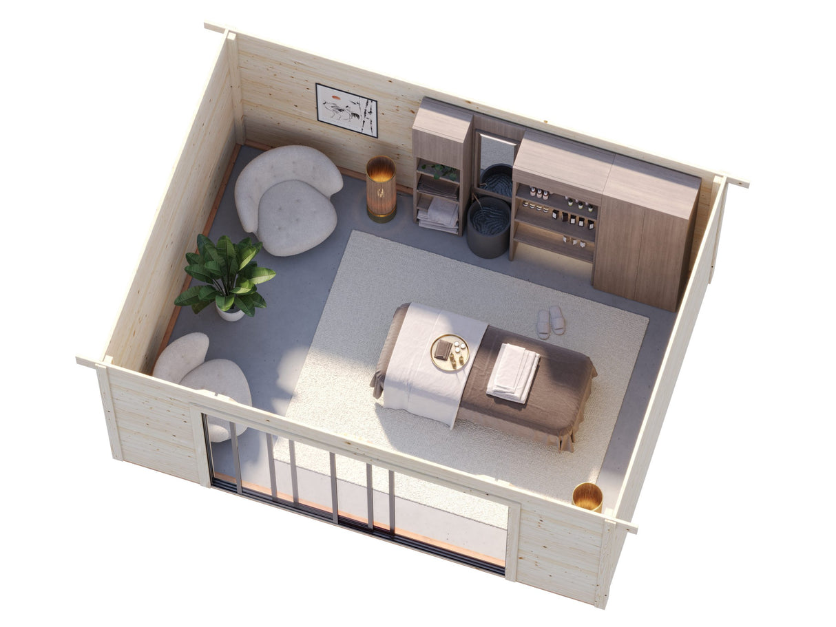 Lydia L (4.5x3.5m | 14.4m2 | 28mm) Summer House with Sliding Doors - Palmako UK