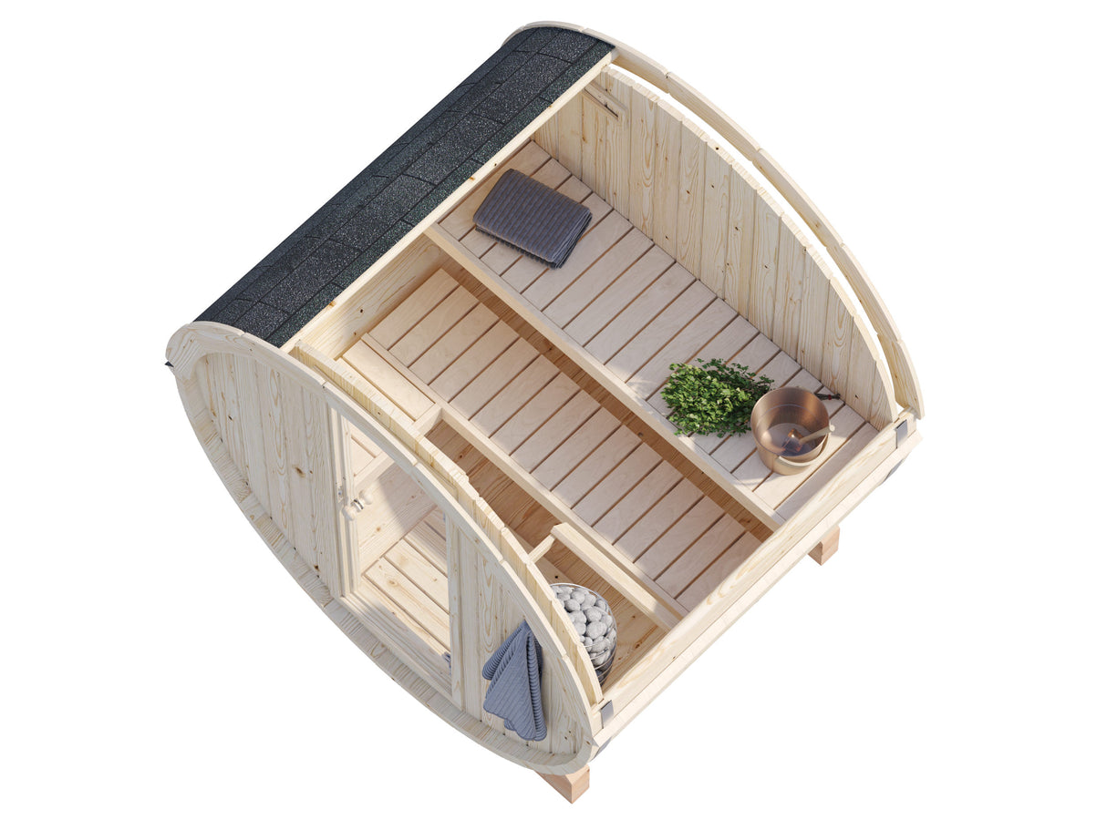 Anita S (2x1.6m | 0.9m2 | 42mm) Timber Garden Barrel Sauna - Palmako UK