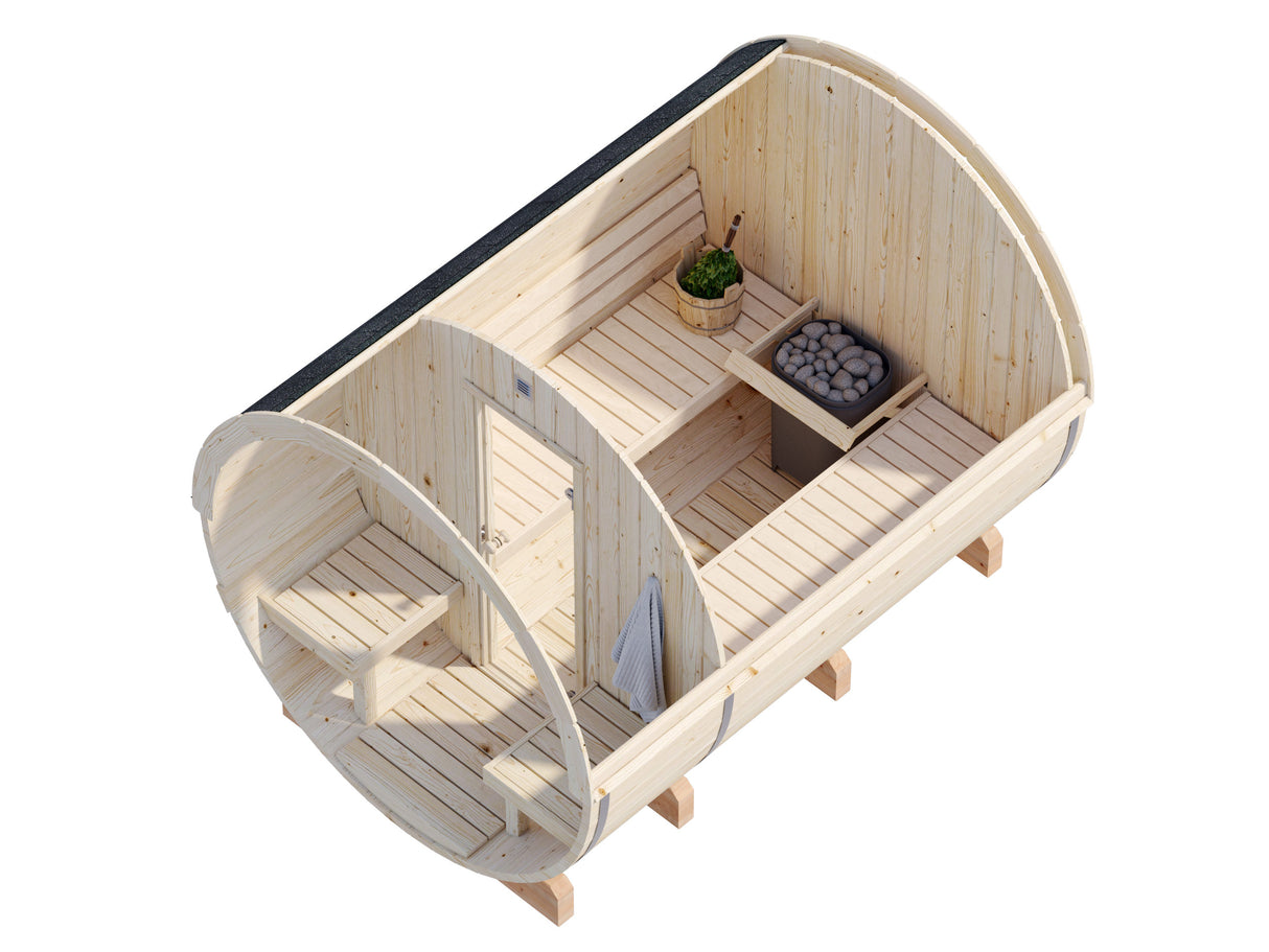 Anita L (2.2x2.9m | 1.6+0.7m2 | 42mm) Timber Garden Barrel Sauna - Palmako UK