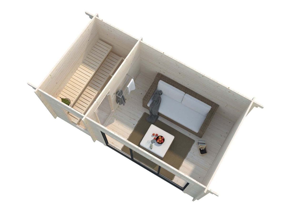 Sanna Sauna XL (5.2x2.9m | 12.8m2 | 44mm) Modern Double Glazed Sauna & Garden Room with Sliding Doors