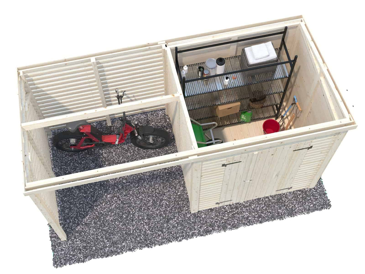 Leif L (3.7x1.7m | 3.0+2.9m2) Practical Garden Shed