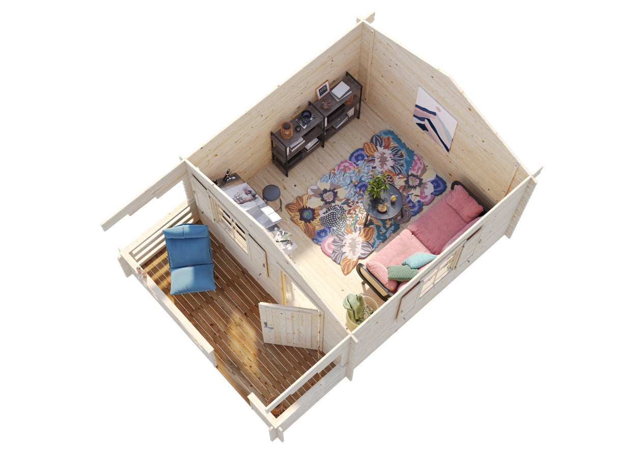 Emma L (3.5x3.5m | 10.4+4.2m2 | 34mm) Alpine Style Log Cabin with Terrace and Shutters