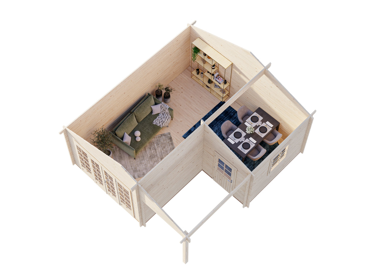 Irene XL (5.3x5.7m | 21.9+5.2m2 | 44mm) Summer House Log Cabin with Porch - Palmako UK