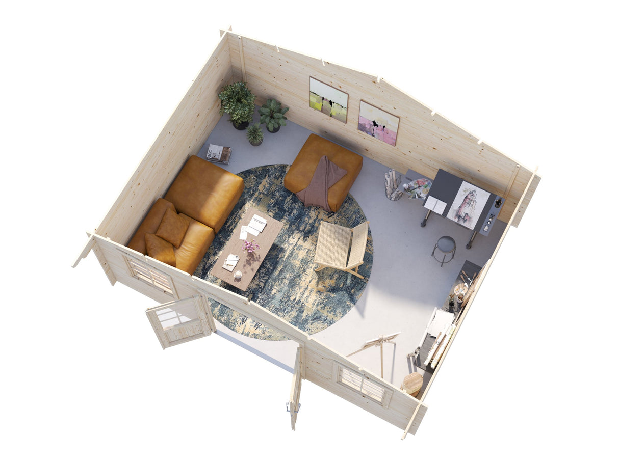 Klara L (5x3.8m | 17.0m2 | 28mm) Under 2.5m Garden Log Cabin